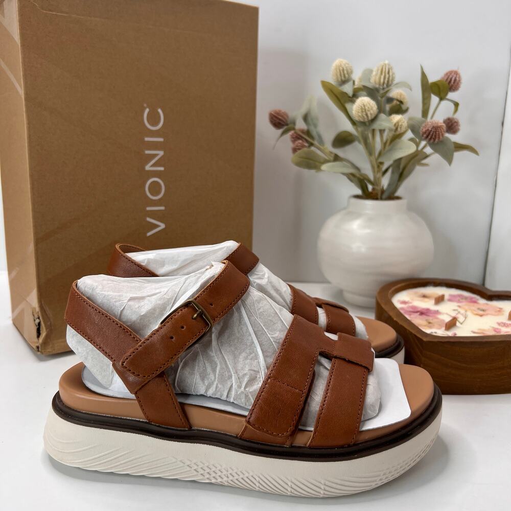 Vionic Solana Leather Strappy Platform Sandal Tan… - image 2